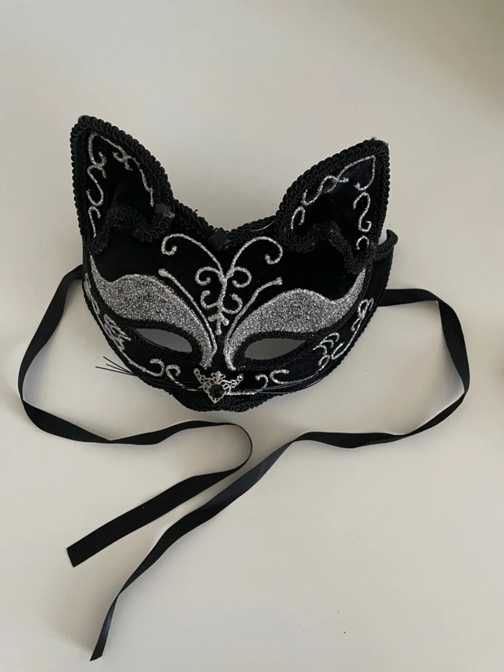 Black and Silver Cat Eye Masquerade Mask- worn once
